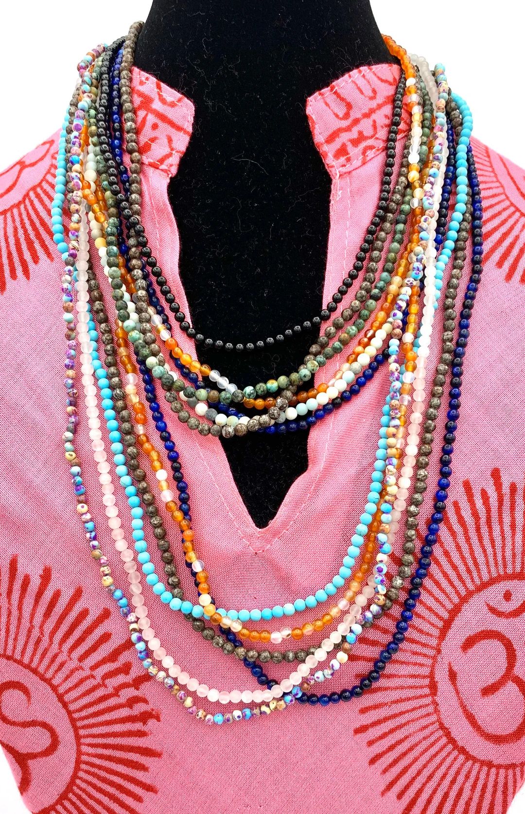 Dainty Natural Stone Stretch Necklace, Semi-precious Wrap Bracelets, Thin Crystal Beaded Necklace... | Etsy (US)