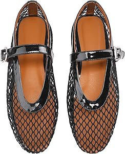 Women Mesh Ballet Flats Comfortable Round Toe Mary Jane Casual Ballerina Shoes | Amazon (US)