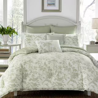 Laura Ashley Natalie 7-Piece Green Floral Cotton King Comforter Set 221649 - The Home Depot | The Home Depot