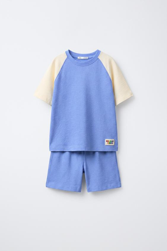 Zara - 6-14 Years/ Textured Label Pyjamas - Blue - 11-12 Years (152 Cm) - Kids | Zara UK