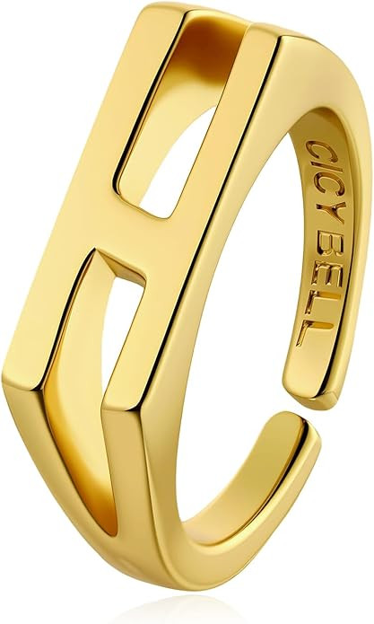 Cicy Bell Initial Rings for Women 18k Gold Plated Adjustable Letter Rings Bold Personalized Engra... | Amazon (US)