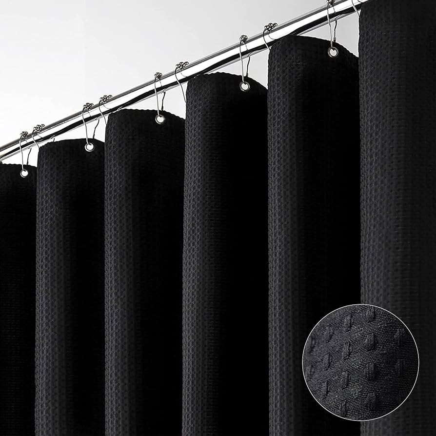 Dynamene Black Fabric Shower Curtain - Waffle Textured Heavy Duty Cloth Shower Curtains for Bathr... | Amazon (US)