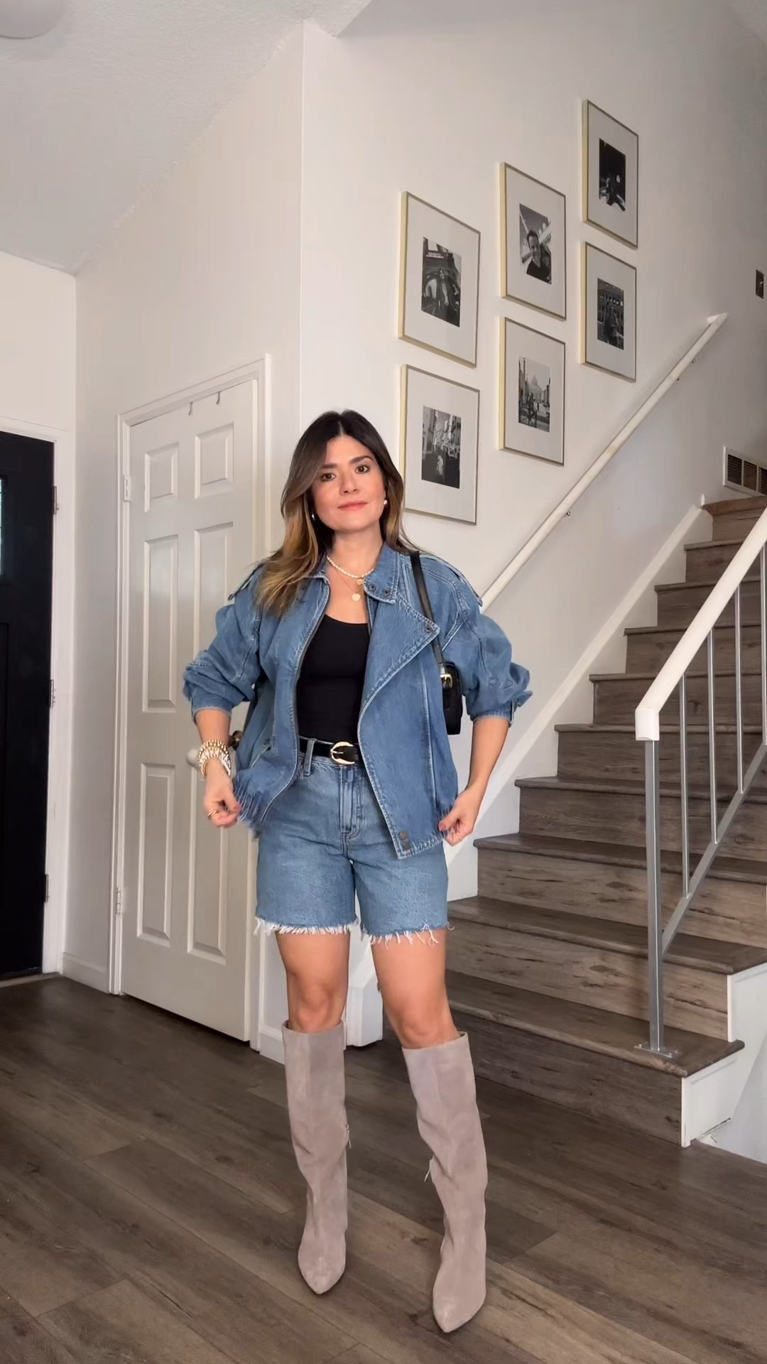 Chic transitional look for fall! 
Indefinitely needed to style these Abercrombie shorts because they are so good and look amazing with boots! Highly recommend them. 
And this jacket is a dream! So happy I got it! 
Jacket size xs
Shorts size 25
Tank top size xs

#LTKFindsUnder100 #LTKSeasonal #LTKStyleTip