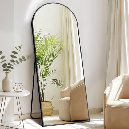 DUMOS Arched Full Length Mirror with Stand Floor Standing Aluminum Frame for Bedroom Body Hanging Leaning Modern Simple Home Decor Shatter-Proorf Nano Glass Wall Living Room Cloakroom Black 56"x21" | Amazon (US)