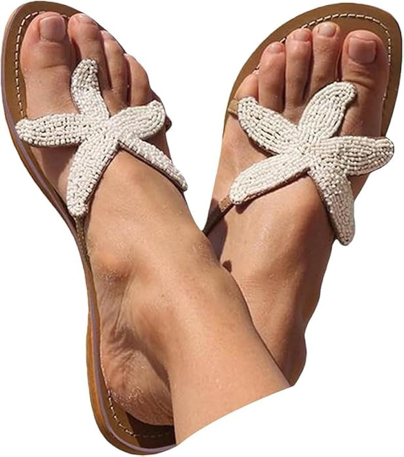 Beach Sandals for Woman, Cute Starfish Sandals Beach Slides for Women Dressy Flip Flops Open Toe ... | Amazon (US)