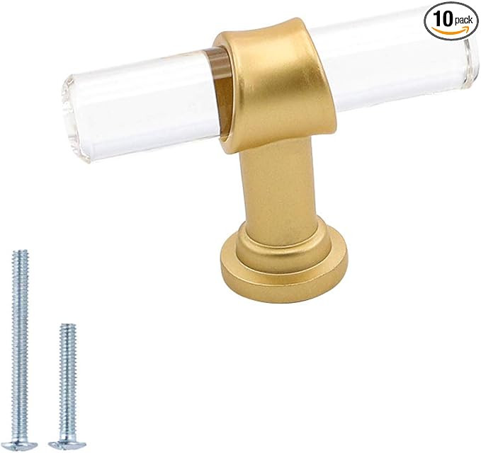 goldenwarm 10 Pack Brushed Brass Cabinet Knobs Acrylic Drawer Knobs - LS9165GD Acrylic Knobs for ... | Amazon (US)