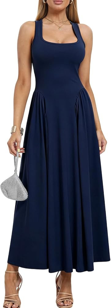 Womens Sleeveless Midi Dress Cutout Back A Line Flowy Dress Casual Summer Fit and Flare Elegant T... | Amazon (US)
