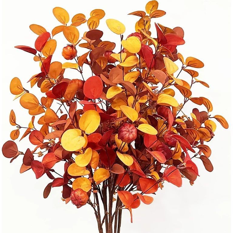 6 Pcs Fall Artificial Eucalyptus Stems Fall Decor Tall Silver Dollar Eucalyptus Leaves Berry Pump... | Walmart (US)