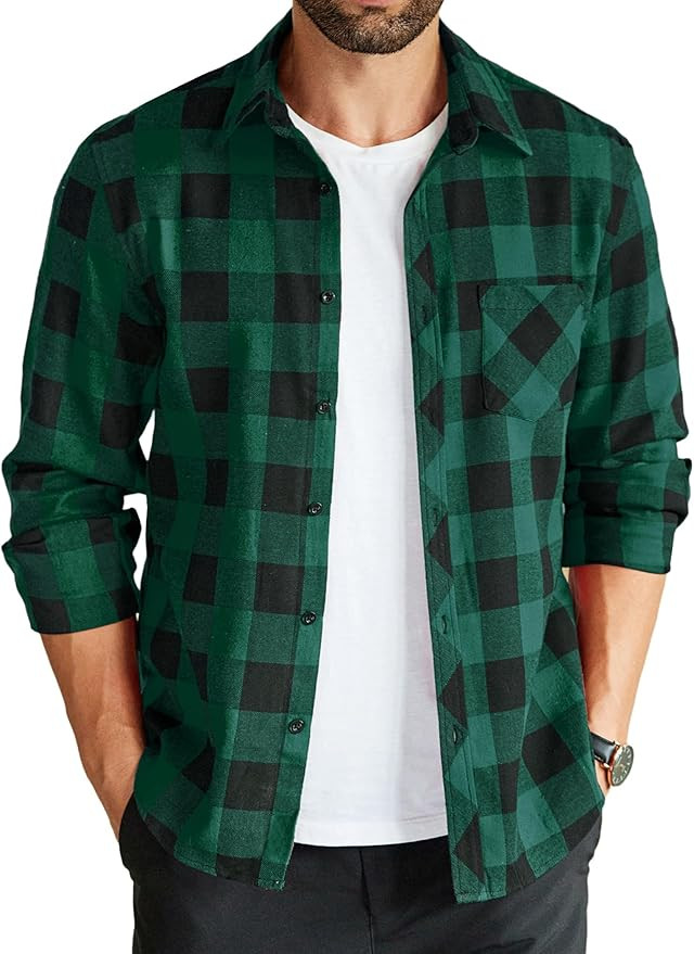 COOFANDY Men's Flannel Plaid Shirts Long Sleeve Button Down Shirts Casual Fall Shirt Jacket | Amazon (US)