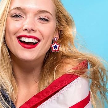 American Flag Beaded Drop Earrings for Women Independence Day 4th of July Earrings Champagne Bott... | Amazon (US)