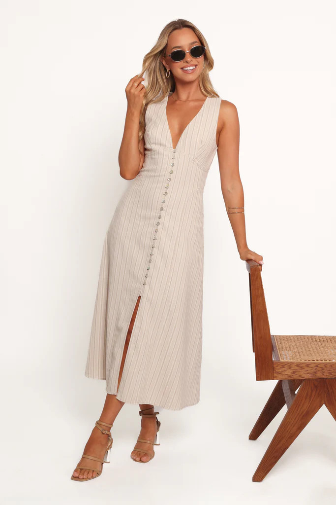 Aisling Midi Dress - Beige Gold | Petal & Pup (US)