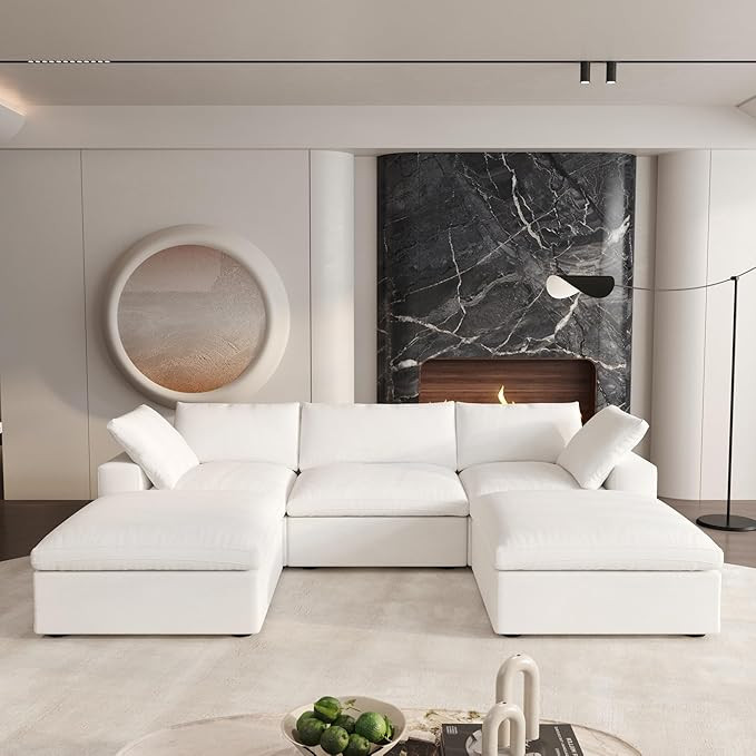 Cloud Couch Modular Sectional Sofa with 2 Storage Ottomans,120" U Shaped Couch,5 Seater Minimalis... | Amazon (US)