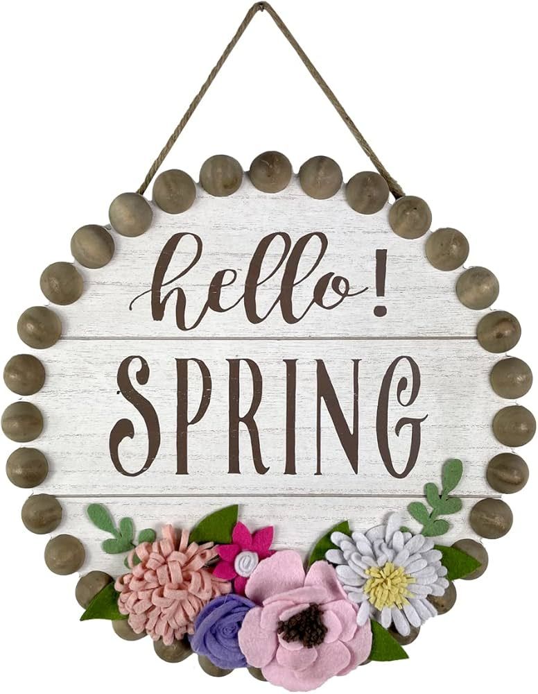 HOMirable Spring Decorations Hello Spring Wall Sign 3D Fabric Flowers Wall Plaque Rustic Farmhous... | Amazon (US)