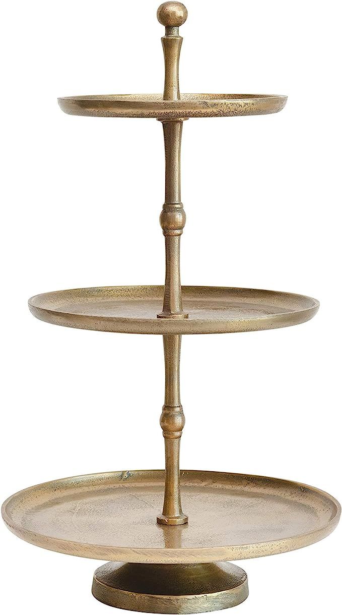 Creative Co-Op 12" Round x 21" H Cast Metal 3-Tier Tray, KD, Antique Gold Finish Decorative Accen... | Amazon (US)