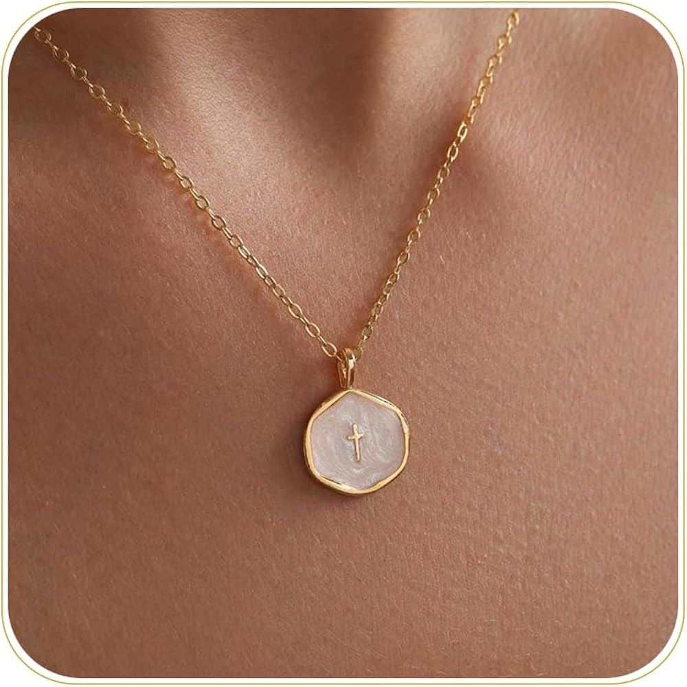 Tewiky Cross Necklace for Women 14k Gold Plated Cross Pendant Necklaces | Amazon (US)