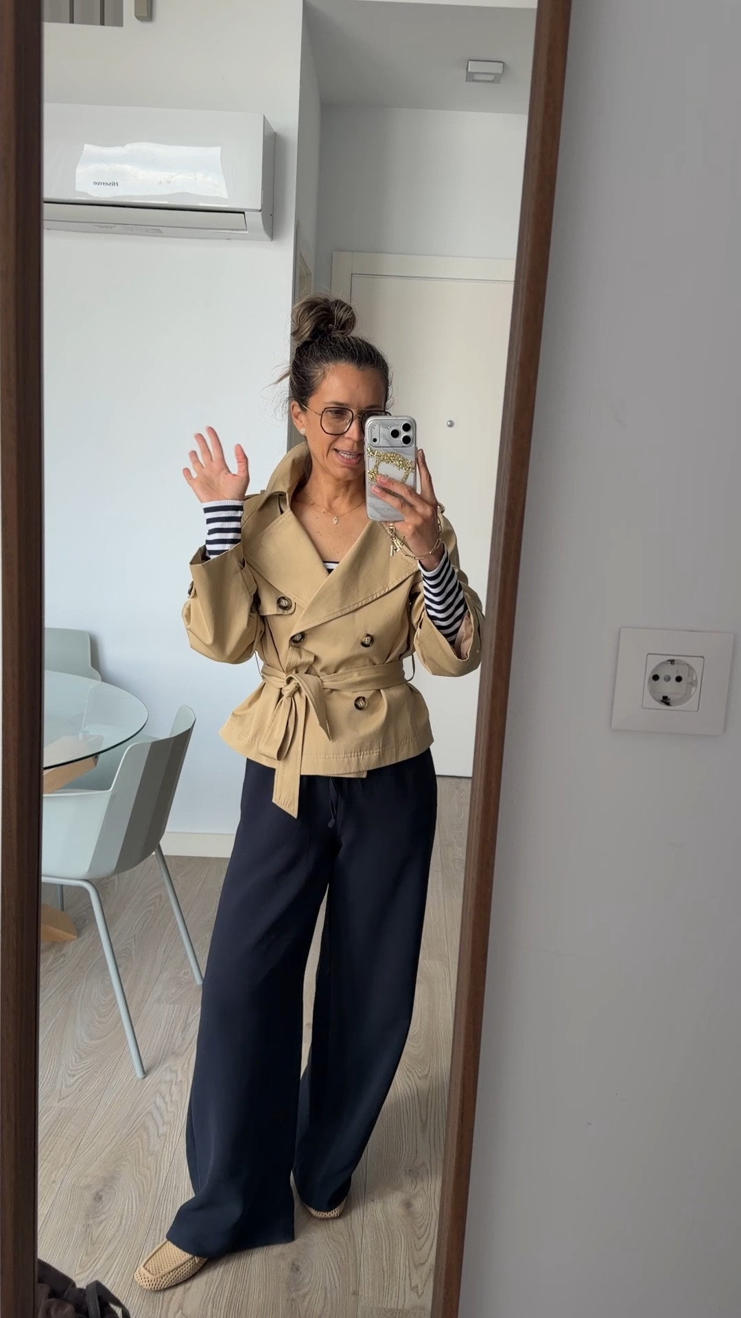 Wearing sz S in Aritzia the lodge pants 
Loafers are true to size - code JUSTGLOW


#LTKMidsize #LTKOver40 #LTKMothersDay