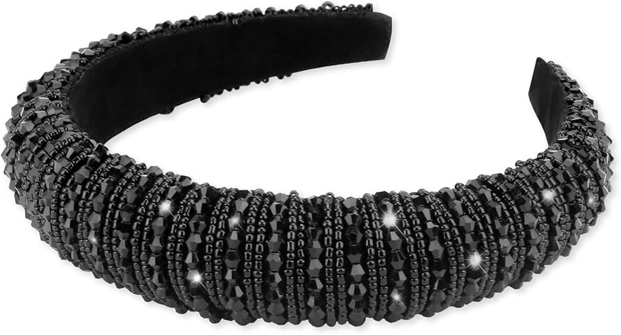 Wecoe Black Headband for Women Fashion Rhinestone Headbands Women Padded Headband Fancy Bling Dia... | Amazon (US)