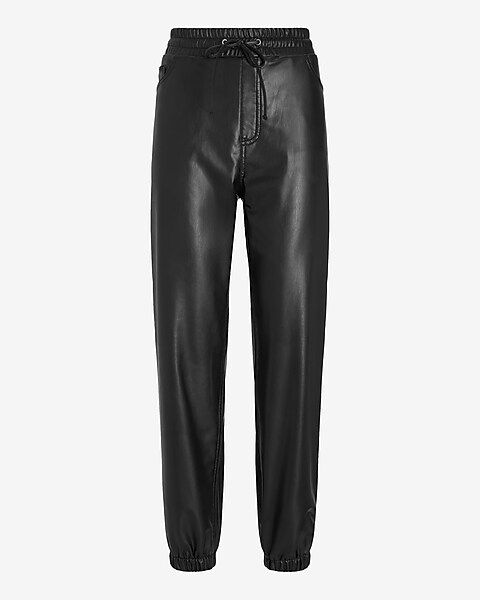 High Waisted Vegan Leather Joggers | Express