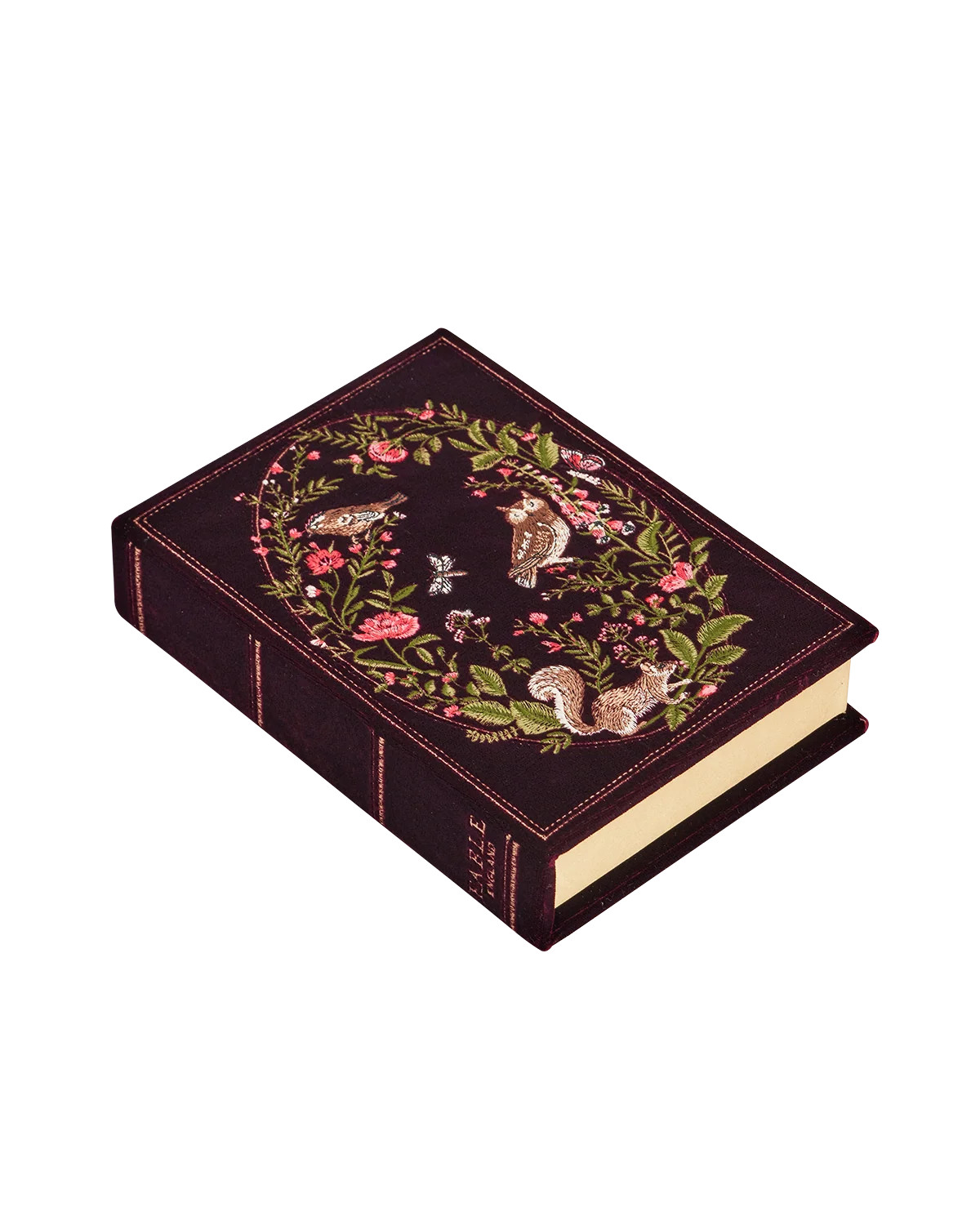 Elinor Meadow Embroidered Book Box in Burgundy Velvet | Fable England