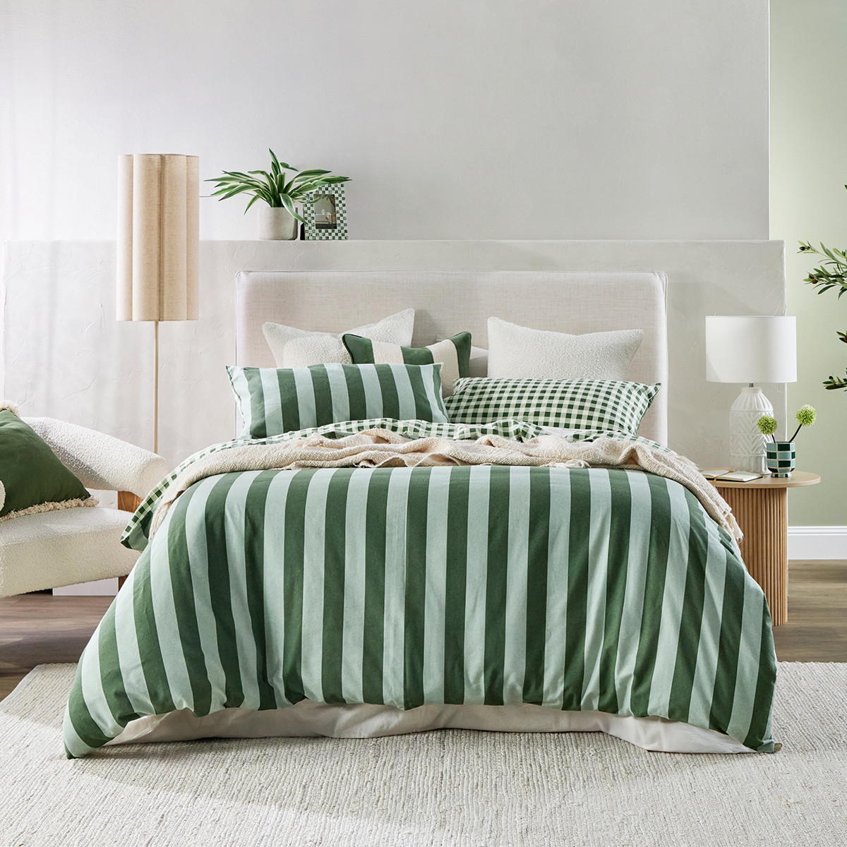 Green Reversible Flannelette Quilt Cover Set [HABBFLQCS26B] | Pillow Talk AU