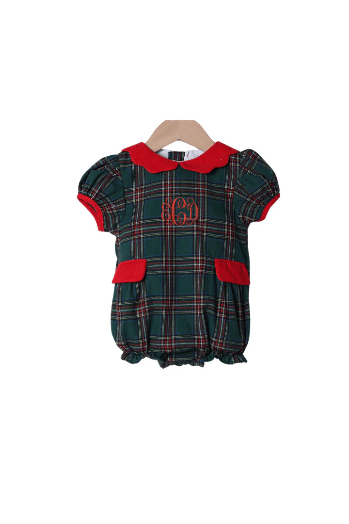 Tartan Plaid/Red Corduroy Bow Bubble | The Smocked Flamingo