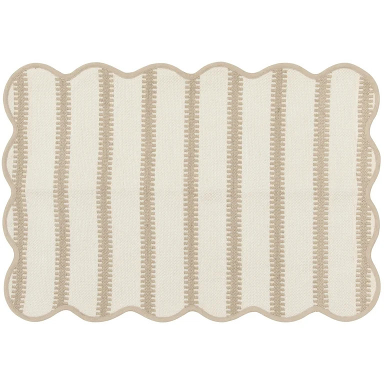 Mainstays by Becky G. & Alejandra Polyester Scallop Layering Rug, Papyrus Beige Stripe, 24" x 36" | Walmart (US)