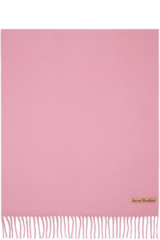 Pink Oversized Fringe Wool Scarf | SSENSE