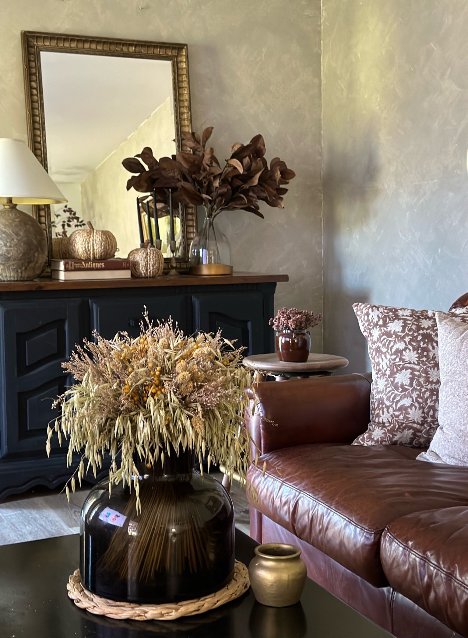 Roman clay, living room, fall decor, home decor, target decor, target, leather sofa, Etsy pillows 

#LTKhome
