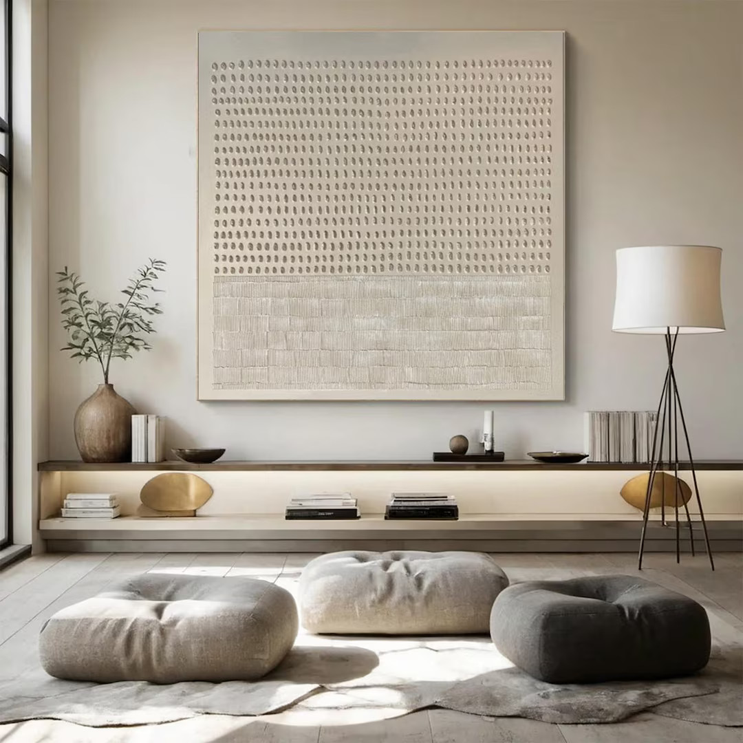 Handmade Beige Textured Abstract Canvas Art, Modern Minimalist Wall Decor for Living Room and Off... | Etsy (US)