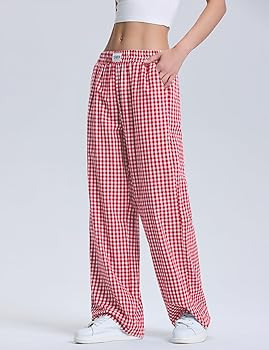 LOMON Womens Striped Gingham Boxer Pants Spring Summer Pajama Lounge Pj Casual Plaid Trousers Y2K... | Amazon (US)