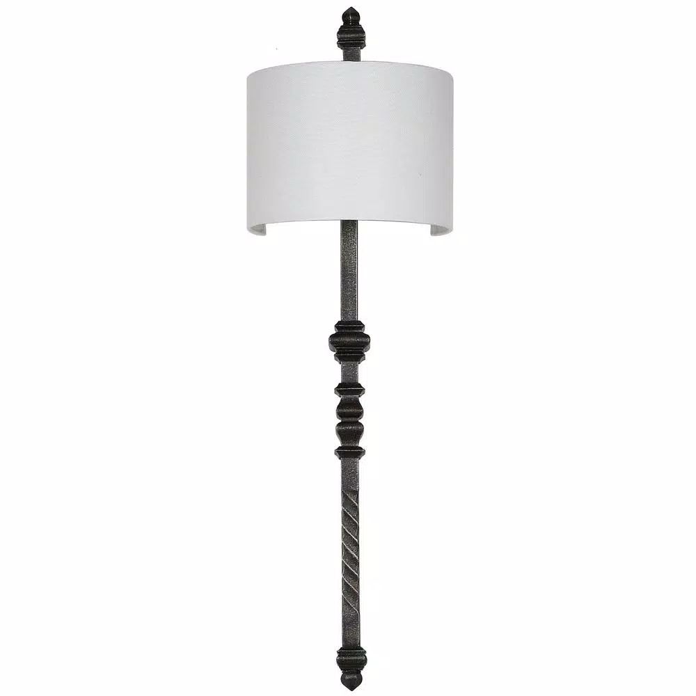 Covington 1 in. 1-Light Silver Black Wall Sconce with White Shade | The Home Depot