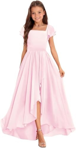NMASRAXO Pink Chiffon Junior Bridesmaid Dresses for Wedding Long Formal Girls Prom Gown Pink 4 | Amazon (US)