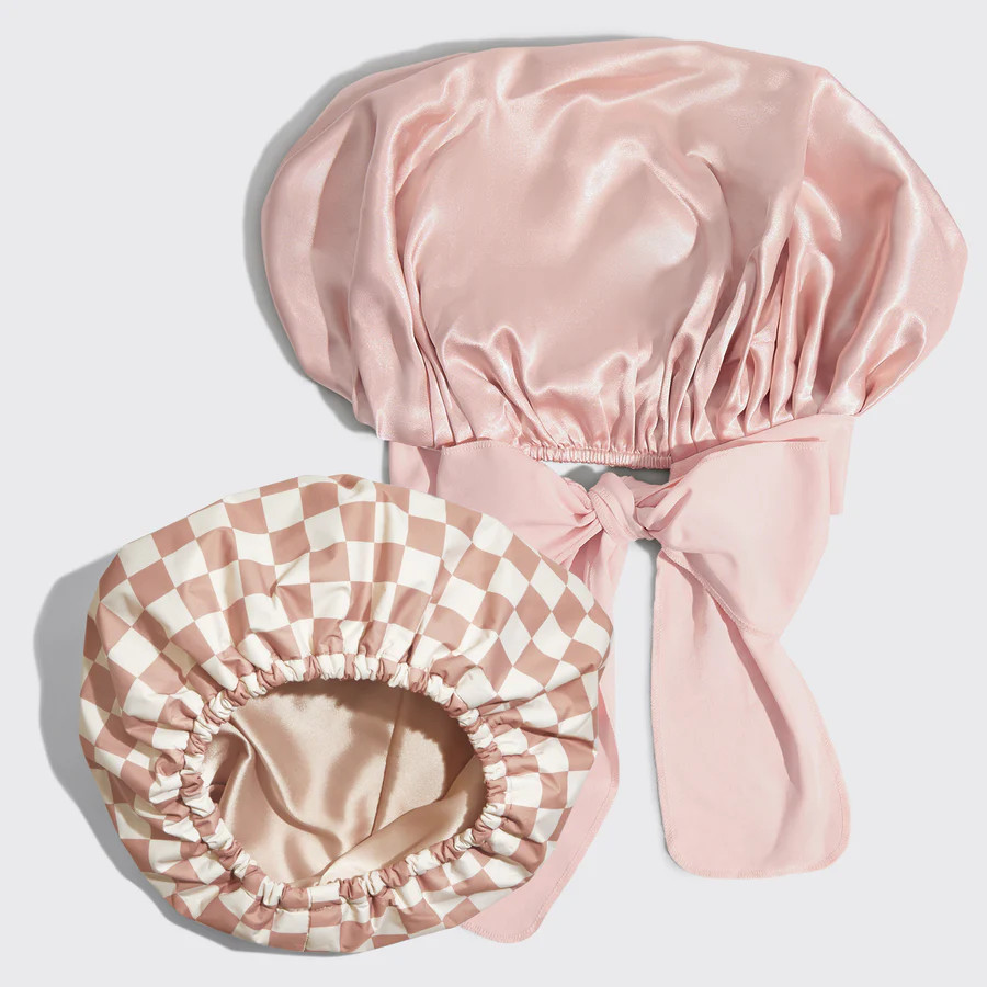Satin Lined Flexi Shower Cap + Blush Oversized Satin Bonnet Bundle | Kitsch