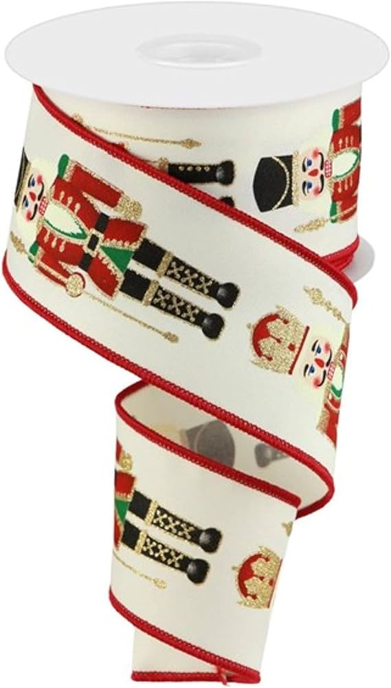 Nutcrackers on Canvas Wired Edge Ribbon - 10 Yards (Ivory, 2.5 Inch) | Amazon (US)