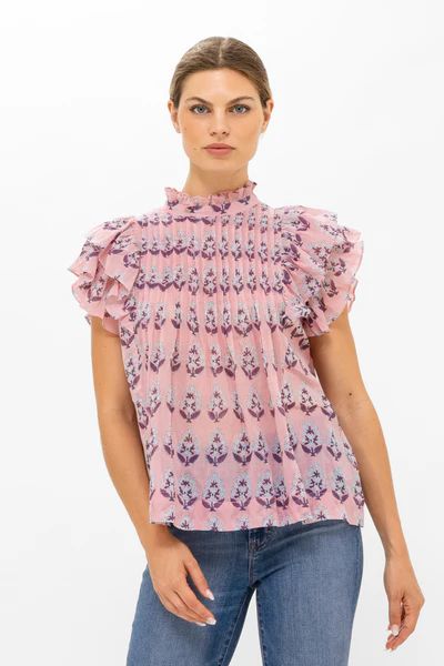 Pintuck Ruffle Top- Bodrum Pink | Oliphant Design