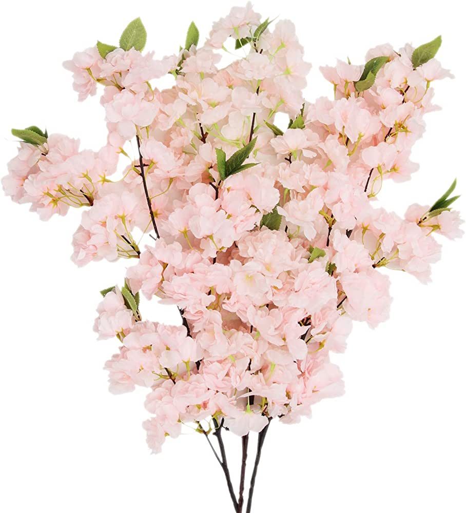 U'Artlines 3PCS Cherry Blossom Branches Artificial Sakura Cherry Blossom Long Stem Garland Silk F... | Amazon (US)