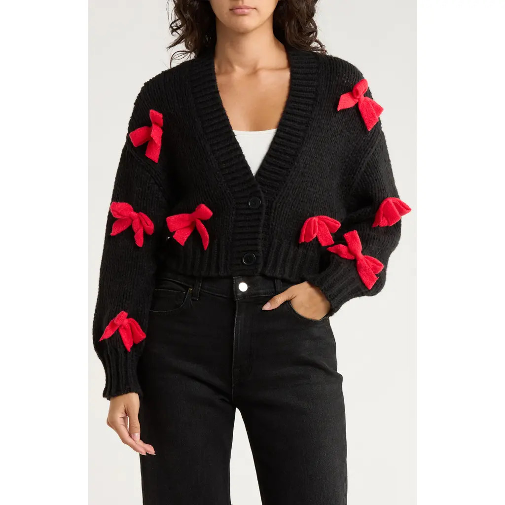 Roffe Accessories Bow Cardigan in Black at Nordstrom Rack, Size Medium | Nordstrom Rack