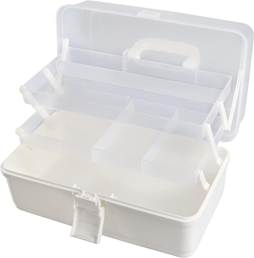 Facikono Craft Art Box Tackle Box Organizers Sewing Box 3 Layer Craft Storage Box White Tackle Bo... | Amazon (US)
