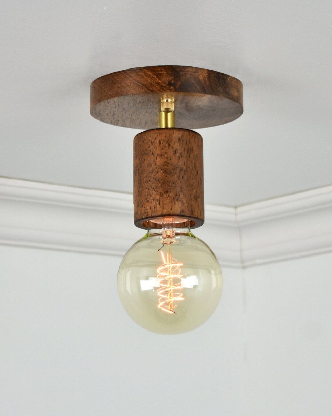 Wood Flush Mount LED Lamp 5 Finish Options - Walnut and Brass Lighting - Ceiling Mount light Uniq... | Etsy (US)