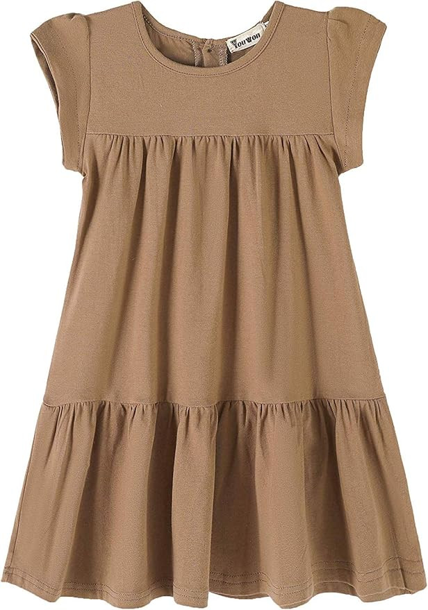 Girls Dress Short Sleeve Solid Color Tunic A-Line Tiered Swing Dress 2-6 7-16 | Amazon (US)