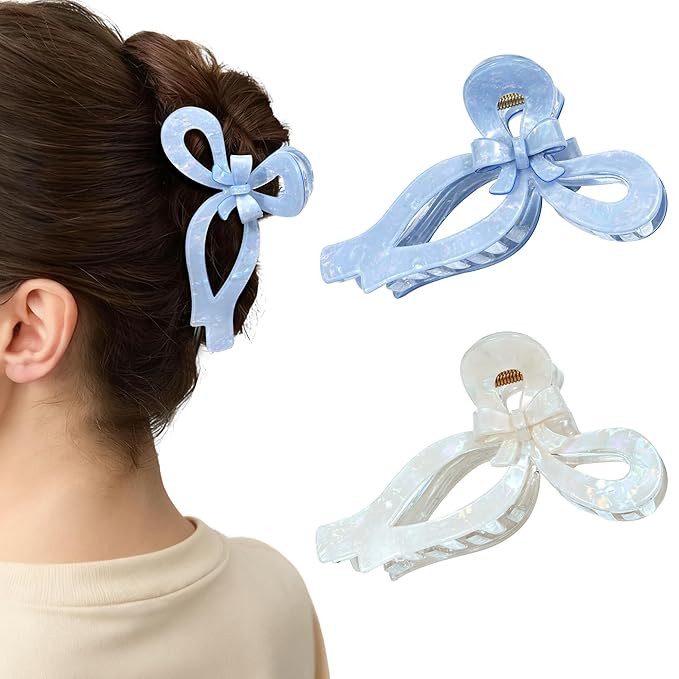 ACECHA 2 Pack Cute Bow Hair Claw Clips for Women - Double Hair Bows Clips for Thick Thin, Elegant... | Amazon (US)