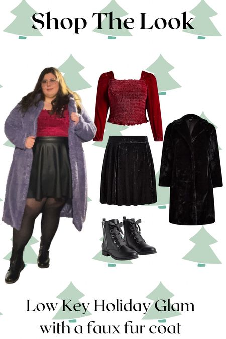 This is a great look for all winter long while still feeling a bit more glam for the holidays now. The fur coat in black is a bit more universal. Boots were all pretty limited sizing so I grabbed a few! And the velvet skirt will look great with this velvet top. You can even flip flop the colors if you prefer.

#LTKcurves #LTKHoliday #LTKworkwear