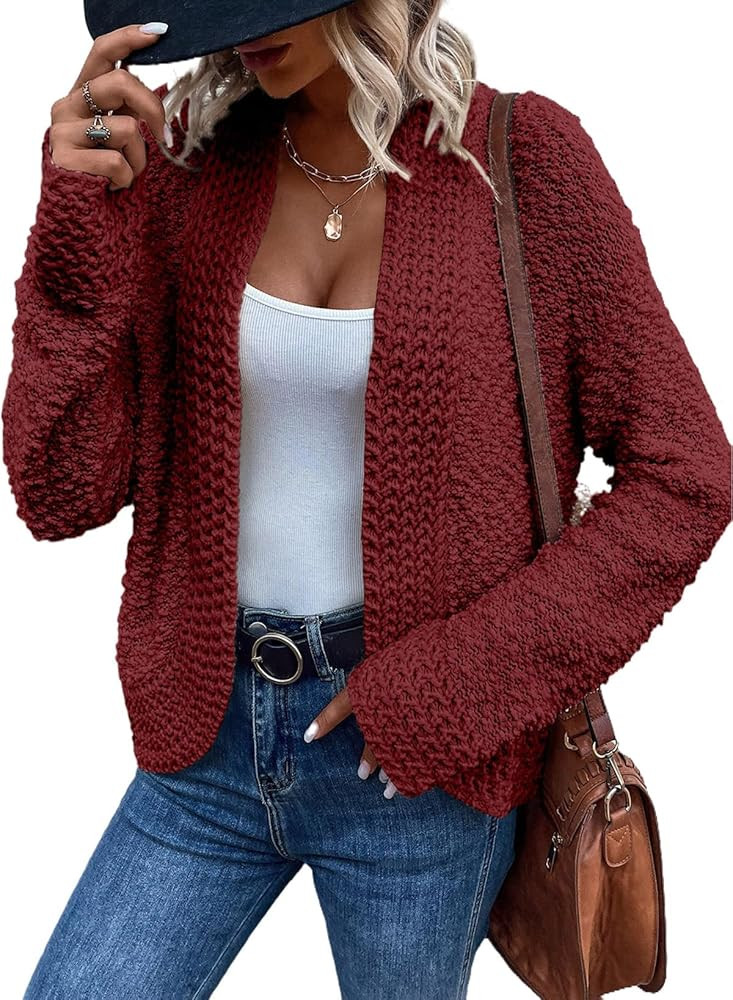 Sidefeel Women's Cardigan Sweaters Casual Long Sleeve Cropped Open Front Chunky Knit Coats Fall S... | Amazon (US)