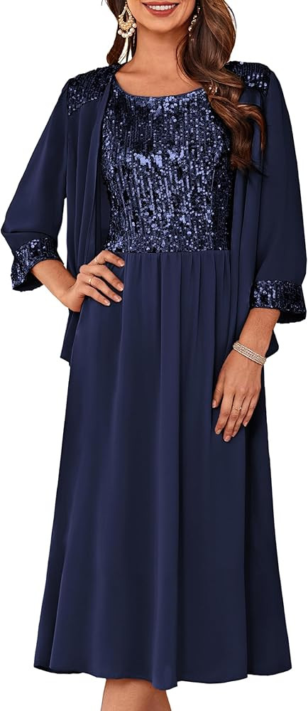 GRACE KARIN Wedding Guest Dress Mother of The Bride Dresses Two Piece Formal Sequin Dress with Ja... | Amazon (US)