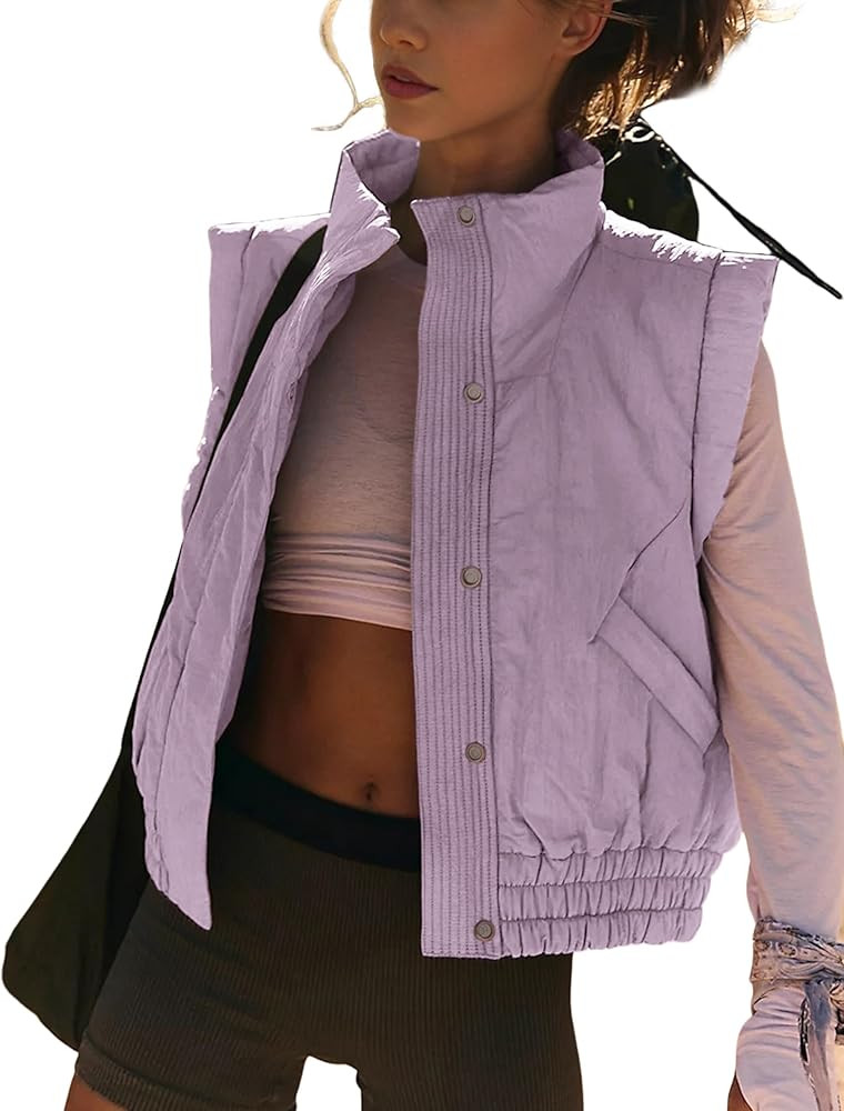 Lviefent Womens Puffer Vest Cropped Lightweight Button Down Quilted Vest Sleeveless Padded Gilet ... | Amazon (US)