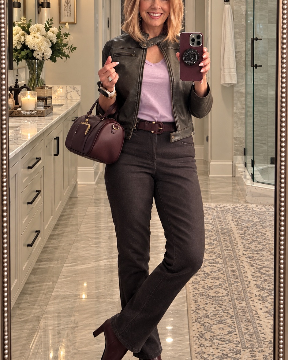 Outfit of the day! I’m loving this color combo. Burgundy is the fall “it” color and I paired it with lilac and dark army green. I’m obsessed with this purse! Comes in another color.

#LTKgrwm #LTKootd #LTKSeasonal