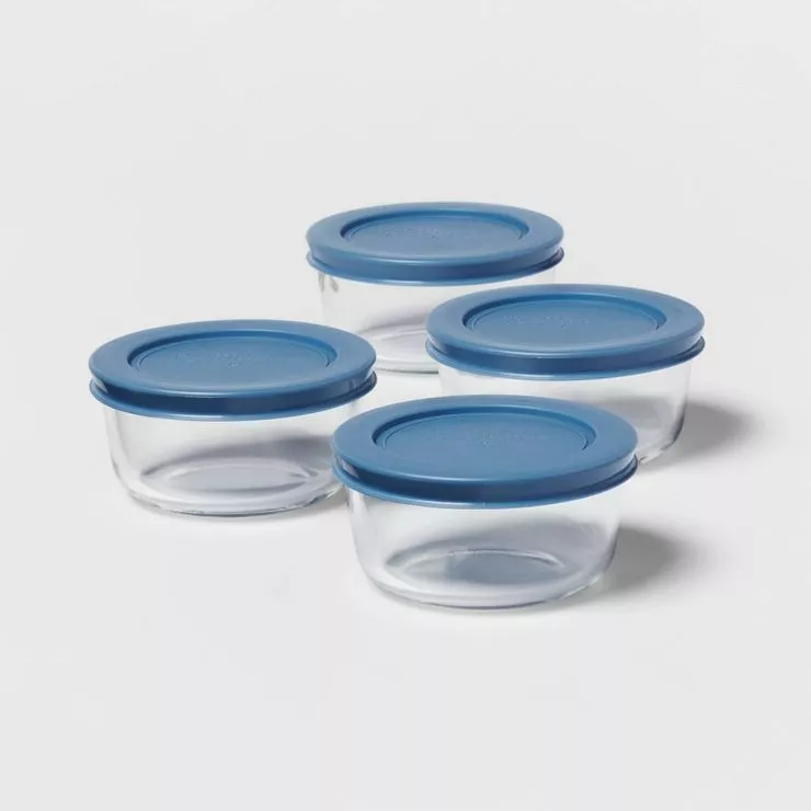 3pk (6pc) 2c Round Glass Food Storage Container Set Pink - Room Essentials™