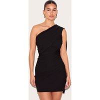 Black Woven Drape Shoulder Mini Dress | PrettyLittleThing US