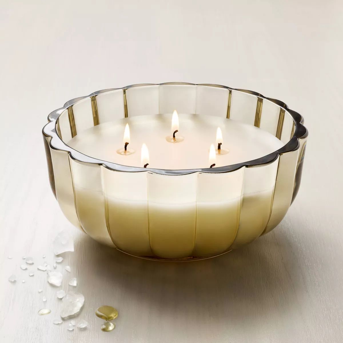 Tinted Glass Salted Honey Scalloped Jar Candle Tan - Hearth & Hand™ with Magnolia | Target