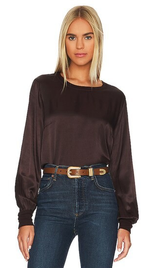 Tinsley Silky Blouse in Mahogany | Revolve Clothing (Global)